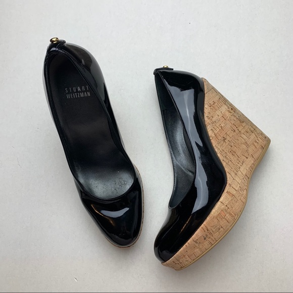 Stuart Weitzman Patent Leather Corkswoon Wedges